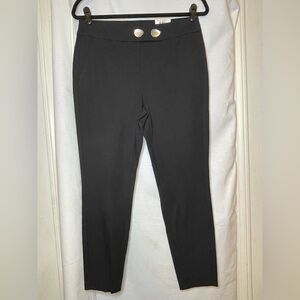 NWT Alfani Deep Black Skinny Leg Comfort Waist Pant w 2 Silver Buttons Size 8P